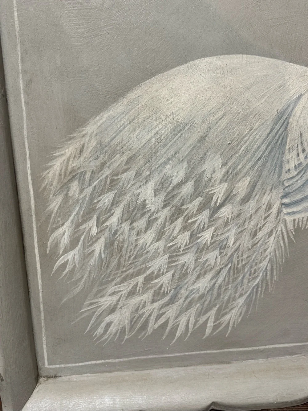 Vintage Hand Painted White Peacock Wood Tray Wall Art 24x24